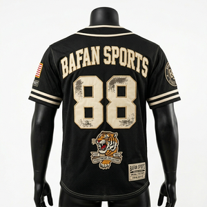 เสื้อยืดผู้ชายผ้าฝ้าย 100% ทรงหลวม พิมพ์ลาย สีดำครีม ผ้าโพลีเอสเตอร์ตาข่าย 180 GSM แขนเสื้อแบบเบสบอล ปักลาย - Product Image 6