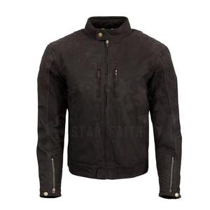 Vente en gros Veste en cuir bleu à col montant pour homme style motard Fermetures éclair coupe ajustée PU/cuir véritable Logo personnalisé OEM en vrac - Product Image 1