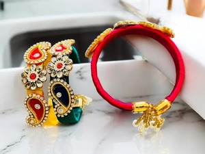 Bracelets en fil de soie Kundan Bracelet traditionnel indien faveur de mariage Haldi Mehendi Tambulam Bracelets pour cadeaux bijoux à la main - Product Image 2