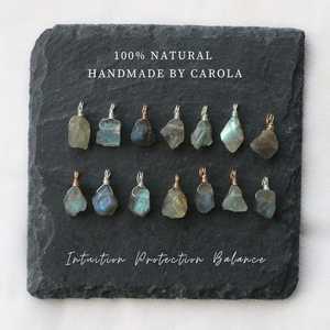 Collar de labradorita cruda, chapado en oro colgante de plata, estilo Vintage único, joyería de piedras preciosas naturales, regalo hecho a mano para novia - Product Image 1