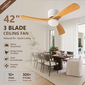 42 Inch 3 Blade <b>Ceiling</b> Fan with <b>Light</b> and <b>Remote</b>, Modern Wood <b>Ceiling</b> Fan with Quiet DC Motor for Dining Room Bedroom - Product Image 1