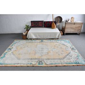 พรมตุรกีโบราณสีเบจสีน้ำเงินขนาด5.7x8.8ฟุตงานเย็บปะแบบคลาสสิกห้องนอนขนแกะขนาด10มม. โถงทางเดินสี่เหลี่ยมผืนผ้า - Product Image 3