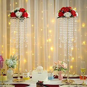 Grand support de fleurs en cristal décoration de mariage porte-fleurs pièce maîtresse support de fleurs en cristal argent fabriqué à la main - Product Image 2