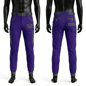 Pantalon de baseball pour homme en mélange polyester-spandex premium 260 GSM, gris, motif rayé, panneau latéral, logo imprimé personnalisé, coupe ajustée - Product Image 3