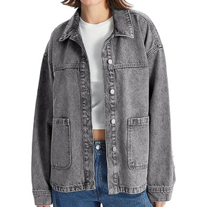 Veste en jean bleu clair pour femmes, vêtements d'extérieur décontractés boutonnés sur le devant, veste en jean coupe décontractée - Product Image 6