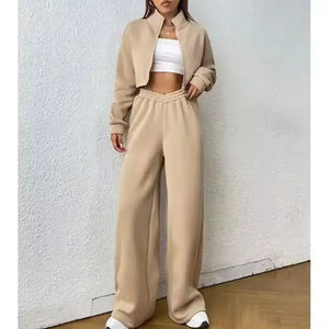 Ensemble de survêtement 2 pièces pour femme, coupe ample, style windbreaker, avec broderie personnalisée, comprenant un crop top et un pantalon ample, effet délavé soleil et délavé à l'acide, très vendu - Product Image 3
