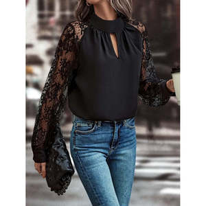 Blusa Sandy de Manga Larga para Mujer con Detalle de Ventana en el Busto, Cuello Alto y Mangas de Tul, 33874 - Negro - Product Image 3