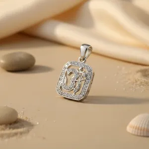 Pendentif Om en argent 925 avec accents de diamants pour femmes, bijoux religieux - Product Image 2