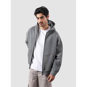 Sweat à capuche effet vieilli gris chiné foncé, avec fermeture éclair essentielle, en tissu French Terry, style streetwear, techniques de broderie 3D et appliqués - Product Image 5