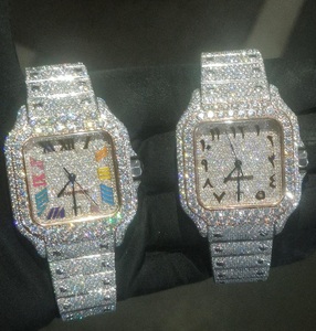 Moda de luxo Totalmente Iced Out Relógio De Pulso Handmade VVS Claridade <span class=keywords><strong>Moissanite</strong></span> Diamante Cronógrafo Preço Barato para Homens e Mulheres