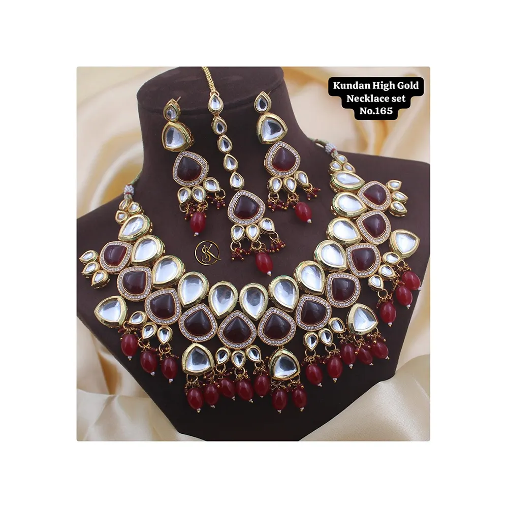 2023 Hete Verkoop Zware Bruiloft Kundan Hoge Gouden Ketting Set Mode Sieraden Collectie Voor Vrouwen