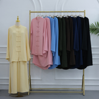 Setelan Abaya Loriya Dua Potong Tradisional Cina dengan Kancing Katak, Tunik Lengan Panjang & Rok Maxi Berlapis, Pakaian Islami Wanita yang Sopan