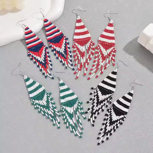 Nouveau Style européen américain femmes perlées boucles d'oreilles colorées Niche perle de rocaille Design polyvalent diamant goutte bijoux - Product Image 4