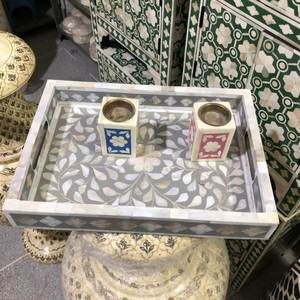 Nuevo Juego de Bandejas y Posavasos de Madera con Incrustaciones de Nácar, Diseño Superior, Certificado EPCH, Color Personalizable, para Hoteles y Restaurantes - Product Image 4