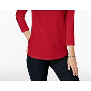 Top da Donna Charter Club con Bottoni sulle Spalle in Cotone Pima Rosso, Taglie XS-XL, Design Formale a Quadri in Seta Lavorata a Maglia e Popeline di Lino - Product Image 2