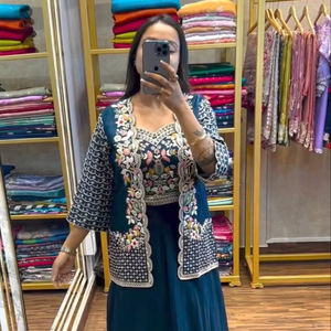 Conjunto de Vestido de Georgette Bordado de Lujo Unity con Chaqueta Estilo Kurti, Ropa de Fiesta y Festiva para Mujer - Product Image 1