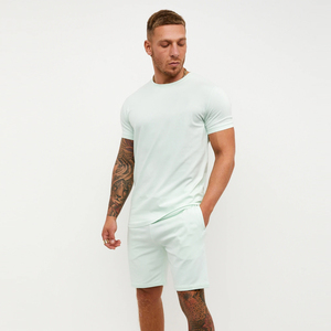 OEM Custom Men's Gym Wear-Slim Fit Breathable Training T Shirts and Shorts 100% Cotton Twin <b>Sweat</b> <b>Set</b> for Summer Wholesale - Product Image 5