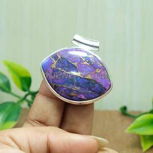 จี้รูปทรงมาร์ควิส สีม่วงทองแดงเทอร์ควอยซ์ จี้เงินแท้ 925 จี้พลอย สร้อยคอ จี้พลอยสีม่วงทองแดงเทอร์ควอยซ์ - Product Image 2