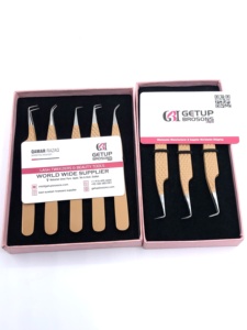 Pince à épiler diamantée antistatique GETUP BROSONS IMPEX de haute qualité en acier inoxydable avec revêtement en poudre couleur Tan, à 90 degrés - Product Image 4