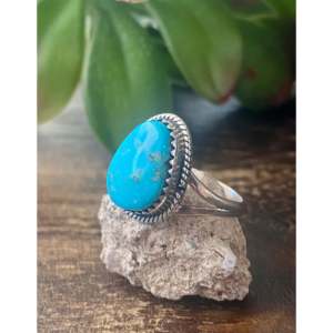 Navajo Handmade Kingman Turquoise & Sterling <b>Silver</b> <b>Statement</b> <b>Ring</b> Size 5.75 Gemstone Inlaid Natural Stone for Everyday Wear - Product Image 4