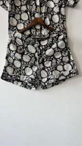 Ensemble de pyjama en coton imprimé en blocs Ensemble de pyjama pour demoiselle d'honneur Tenues de nuit Ensemble de pyjama pour femme Chemise et short en coton - Product Image 4