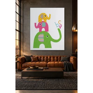 Fida – Impression sur toile avec trois éléphants colorés empilés et lettres ABC - Product Image 4