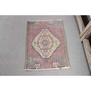 Tapis turc, tapis vintage 2,1x1,9 pieds, tapis oriental en laine rouge et bleu - Product Image 1
