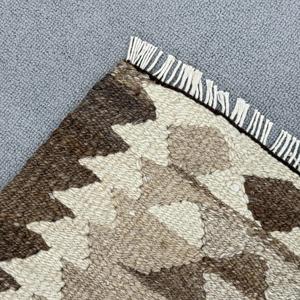 Vintage Runner Rug, 3.5x9.4 ft Turkish Rug, <b>Brown</b> Kilim <b>Wool</b> Rug - Product Image 5