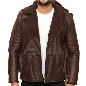 Chaqueta Bomber de Piel para Hombre, con Cuello de Piel, Chaqueta de Cuero Informal para Invierno, OEM ODM - Product Image 2