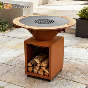 Modern Mobile Corten Steel Outdoor Barbecue Grill <b>Fire</b> <b>Pit</b> with Wheels Firewood Charcoal Fired for Garden Home Decor - Product Image 3