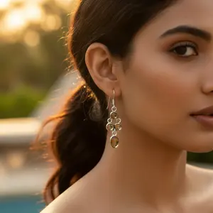 Boucles d'oreilles pendantes en argent 925 pour femmes, bijoux fantaisie avec citrine - Product Image 2