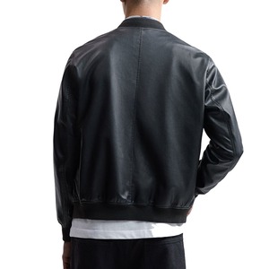 Respirant sur mesure hommes veste en cuir plaine en cuir véritable Bomber vestes pour hommes classique fermeture éclair cuir vestes d'hiver - Product Image 3