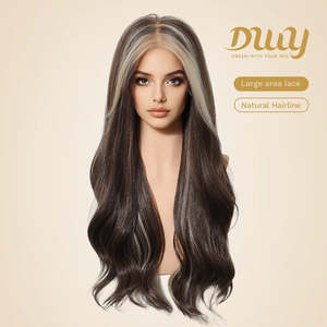 Perruque longue ondulée brune DWY Free Part avec dentelle transparente - Product Image 3