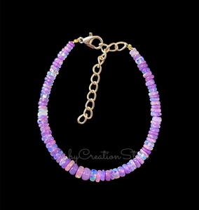 กำไลโอปอลไฟเอธิโอเปียแท้ ขนาด 3-5 มม. ลูกปัดทรงรอนเดล สีม่วง ปรับขนาดได้ กำไลหินประจำเดือนตุลาคม เครื่องประดับทำมือ - Product Image 4