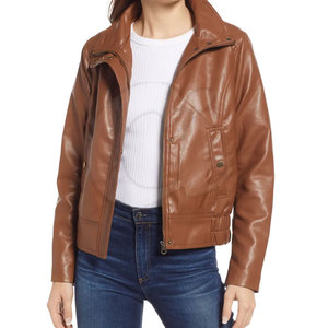Ropa de calle Chaqueta de cuero para mujer Chaqueta de cuero genuino de nuevo diseño Chaqueta de cuero de mujer de color sólido - Product Image 4
