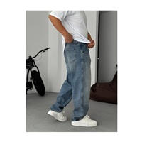 Erkek Sokak Giyim Hip Hop Nefes Alabilen Dokuma Yıkanmış Denim Kot Pantolon %100 Pamuk Geniş Paça Orta Bel Kargo Cepli Özel Etiketli ODM