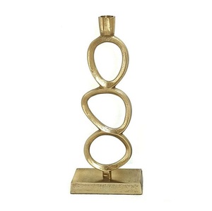 Bougeoir sculptural en or avec boucle abstraite empilée sur une base carrée Accent artistique pour décoration de luxe - Product Image 2