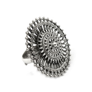 Solid 925 Sterling Oxidized Silver Ethnic Style Adjustable <b>Ring</b> for Woman Handmade <b>Indian</b> Fine Jewelry for Wedding Anniversary - Product Image 3