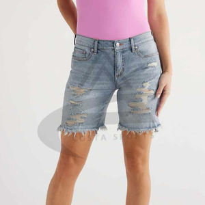 Pantalones cortos vaqueros informales con cremallera de verano personalizados, pantalones vaqueros cortos hasta la rodilla para mujer y hombre - Product Image 3