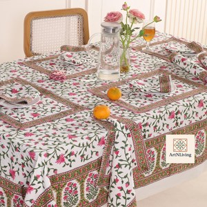 ชุดผ้าปูโต๊ะผ้าฝ้ายพิมพ์ลายดอกไม้สไตล์โบฮีเมียนแฮนด์เมดรวมเสื่อและผ้าเช็ดปากอินเดียผ้าคลุมโต๊ะอาหาร - Product Image 2