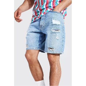 Wholesale Customized <b>Jeans</b> Shorts Raw Hem Distressed Applique Embroidery Pacthes Acid Wash Jorts Denim Shorts <b>Mens</b> - Product Image 1