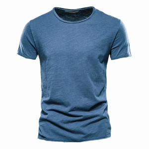 Camiseta de cuello redondo de estilo callejero para hombre, 100% de algodón, tejido de bambú ligero, manga corta, patrón sólido, 220 gramos, ajuste de gran tamaño - Product Image 1