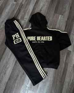 Ensemble sweat-shirt et pantalon de survêtement à imprimé délavé personnalisé, en coton, streetwear, avec bande latérale, pour l'hiver, survêtement ample - Product Image 4