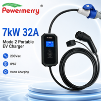 Chargeur EV portable 7kW 32A Mode 2 230Vac IP67 avec protection contre les fuites RCD, écran LCD et courant réglable pour la recharge à domicile