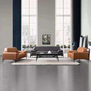 Ensemble de canapés de bureau modernes en cuir bleu, canapé de réception exécutif minimaliste, canapé modulaire en forme de L, sièges pour salle d'attente commerciale - Product Image 1