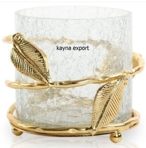 Fancy Decorative Aluminium Leaf Design Handmade Votive Candle Holder Gold Plated Christmas Home Decoration - Product Image 1