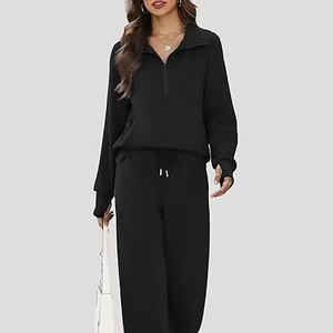 Conjunto Deportivo Informal de Dos Piezas para Mujer, Corte Regular, Color Sólido, Secado Rápido y Transpirable, Ropa de Viaje - Product Image 1