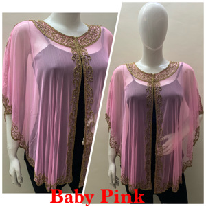 2024 les plus vendus femmes Long Poncho hauts motif solide demi manches taille libre brodé main perles paillettes grande taille fête - Product Image 5