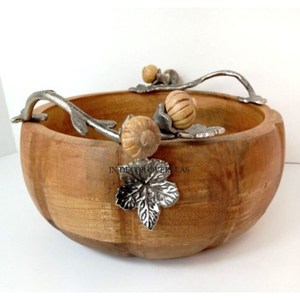 Cuenco de madera atractivo de diseñador de calabaza y hojas de aluminio fundido para servir dulces y dulces accesorios para ocasiones de Halloween - Product Image 1
