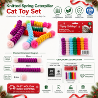 Lot de 12 jouets à mâcher pour chat en tricot élastique, résistants aux morsures, avec double pompon en peluche coloré et doux pour la dentition des chatons